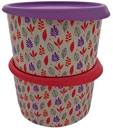 Tupperware Set (2) Bingo 940 ml lila + 940 ml rot Vorrat Dose Kaffee Zucker Behälter Blumenmotiv Blumen