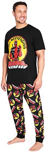 Marvel Deadpool and Wolverine Mens Pyjama Set, Soft Comfortable PJs Loungewear - Gifts for Men (Black Deadpool, L)