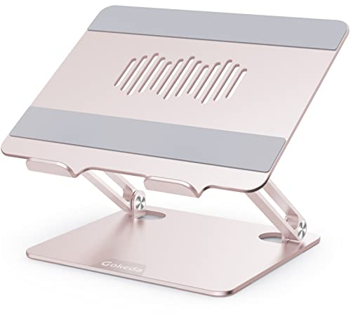 GOKEDA Laptop Stand, Ergonomic Aluminium Alloy Computer Stand for desk, Multi-Angle Adjustable Laptop Riser with Heat-Vent Compatible for Macbook Air/Pro, Dell, HP, Lenovo, More 10-15.6 Laptops