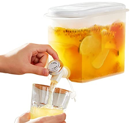 HINAA 3,5 l/5 l Wasserbehälter mit Wasserhahn, Getränkesaft, Cocktailspender für Kühlschrank, Wasserkrug Aufbewahrung mit Zapfhahn für den täglichen Gebrauch