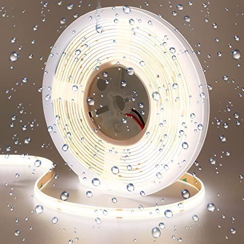 GOMING 24V COB LED Streifen 5M Natürliches Weiß 4000K Wasserdicht IP65 LED Strip 480LED/M CRI 93+ Hohe Helligkeit 4300lm LED Band Selbstklebend für Heim Deko(Netzteil nicht Enthalten)