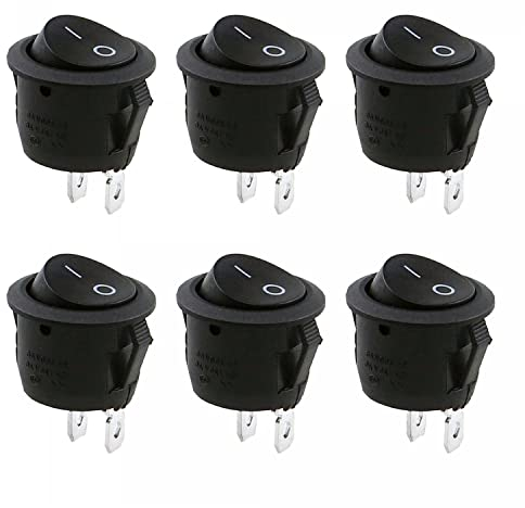 6x Kippschalter Wippschalter 2 polig rund, Rot Schwarz Weiß ON/OFF 6A/250V Kunststoff push Button Switch | schwarz