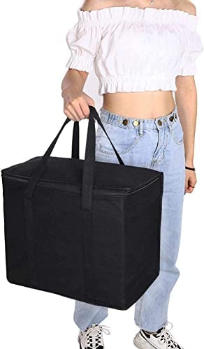 Ashura Cooler and Thermal Bag, 30 Lt Foldaway, Stand Upright, Durable Reinforced Food Bag, Insulated Cold & Hot Content, Reusable, Grocery, Shopping, Camping, Picnic, BBQ, Delivery (Black)