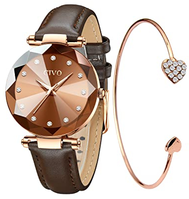 CIVO Montre Femme Set Montres Bracelet pour Femme Quartz Cuir Analogique Montre Femme Etanche Luxe Mode Montres Femmes Entreprise Adolescent Noir