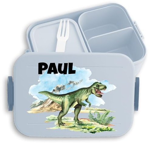 Kinder Bento Box Midi Lunchbox für Mepal Bentobox - Brotdose Dino Vesperbox Dinosaurier Jausenbox Dinos I Dinosaurus I Saurier - 900 ml - Hellblau - personalisierte brotdosen