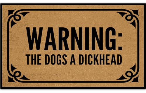 Ayatow Front Door Mat Indoor Entrance, Warning The Dogs a Dickhead Holiday Monogrammed Doormat Outdoor 30 X 18 Size, Funny Welcome Floor Mats Outside Inside Non Slip with Rubber Backing