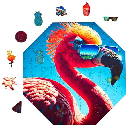 Milliwood Holzpuzzle - Cool Flamingo - 90 Teile - Puzzle Winter ab 5 Jahren - Mandala Puzzle für Erwachsene und Kinder - Jigsaw Puzzle aus Holz 34x34 cm - Puzzle Natur mit Holz Geschenkbox
