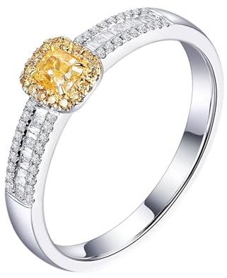 Verlobungsring Paar Personalisierte, Ring mit Steinen Rundherum 18 Karat Weißgold Lab Diamant 0.2Ct Hellgelb Quadratschliff Vvs mit Diamant Weiß