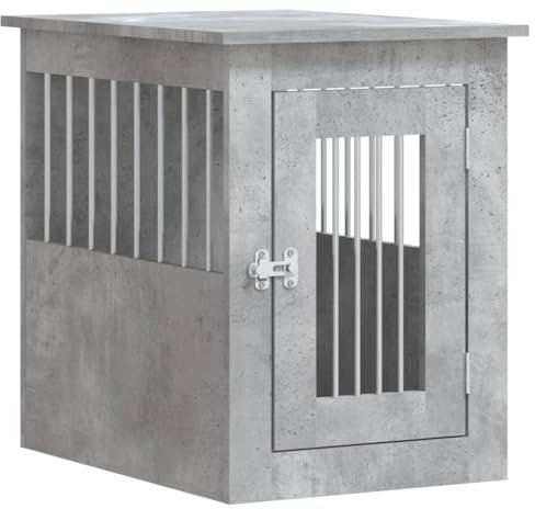 vidaXL Hundekäfig im Möbelstil, Abschließbar Hundebox mit Tür, Hundehütte Beistelltisch mit 2-in-1-Funktion, Hundehaus Haustierkäfig, Betongrau 45x62x59 cm Holzwerkstoff