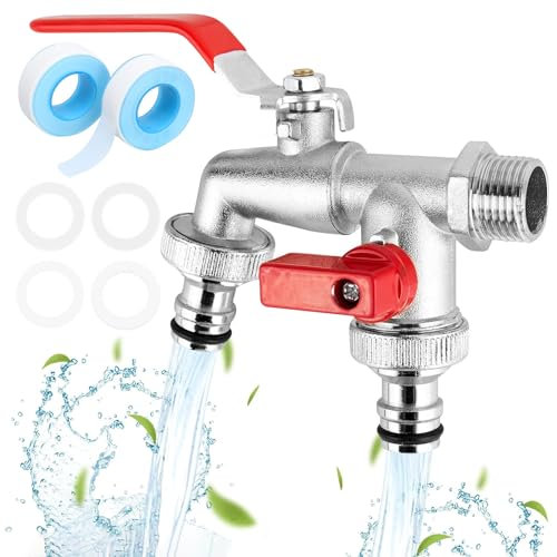 CZAYEFNH Grifo Jardin,Grifo de Doble Salida de 1/2, Grifo de Jardín al Aire Libre con Dos Salidas de 3/4, Resistente al Óxido y Las Heladas, Latón