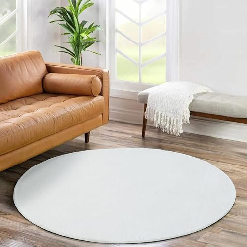 Jimri Flauschiger Teppich Läufer - Hochwertiger Kurzflor für Zuhause, Büro, Küche, Eingang, Flur, Wohnzimmer - Maschinenwaschbar - Rutschfester Teppich Waschbar - 80 cm Rund - Cream_Weiß