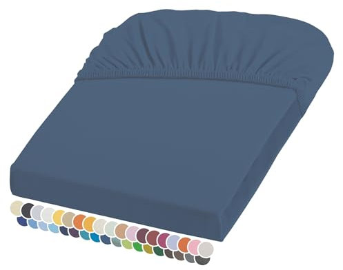 liebling Elasthan Spannbetttuch 90x200 bis 100-220 cm, mit Rundumgummizug, Blickdicht faltenfrei & atmungsaktiv, Ökotex 100, Matratzen bis 26 cm Höhe, Denim blau