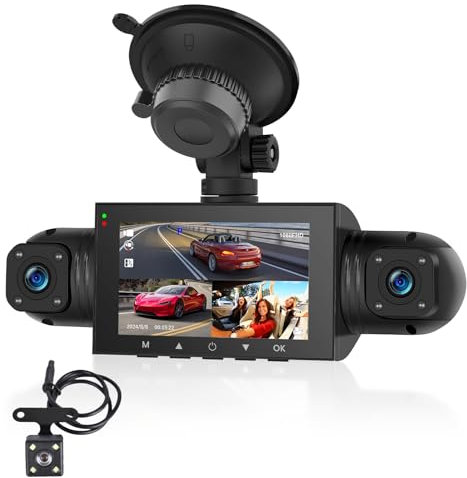 Podofo 360 Grados Dashcam, HD 1080P Cámara Frontal con Cámara Izquierda/Derecha/Trasera, 4-Canales G-Sensor Detección de Movimiento Grabación en Bucle Guía 24-Horas Modo Aparcamiento