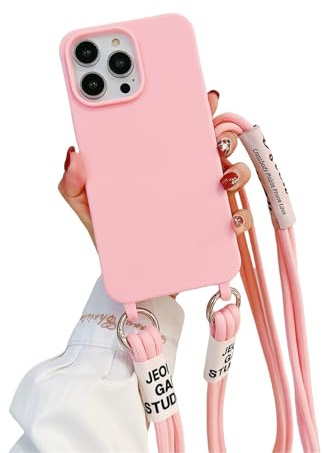 Emlivi Mobile Phone Lanyard Case for iPhone 11, Necklace Case with Cord for Hanging, Soft Silicone Nylon Shoulder Strap Case Cover, TPU, Shockproof, Protective Case with Strap for iPhone 11, Pink