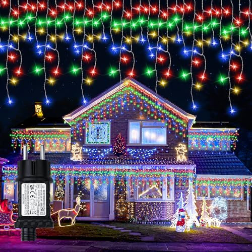 Eisregen Lichterkette Außen Weihnachtsbeleuchtung 6,4m 400LEDs IP65 Wasserdicht LED Lichtervorhang Aussen mit Timer, Weihnachtslichterkette 8Modi für Balkon Fenster Geländer Weihnachten Deko [RGB]