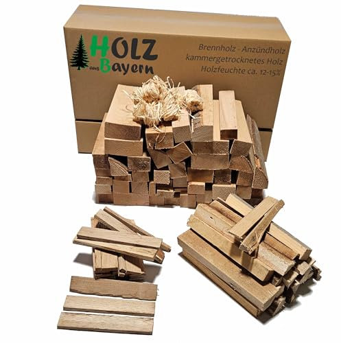 Anfeuerholz Anzündholz Anmachholz Brennholz Kaminholz Kaminscheit Ofenfertig trocken Smoker Grill BBQ Holzstücke Feuerschale Lagerfeuer (Anzündholz 5Kg + 5 Stück Kaminanzünder)