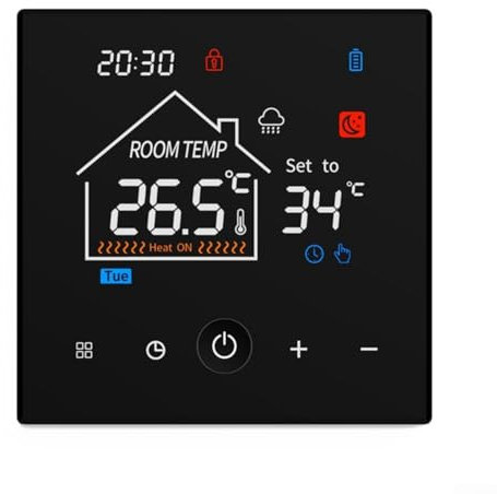 Termostato intelligente programmabile, termostato LCD programmabile digitale, 86 x 86 x 24 mm, termostato a parete, nero