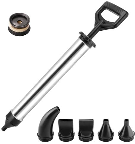 INREPRO Cement Caulking Pump with 5 Nozzles Portable Hand Caulk Grout Gun Pump Mortar Pointing Grouting Gun Mortar Sprayer Applicator, Thickened Stainless Steel (Black)