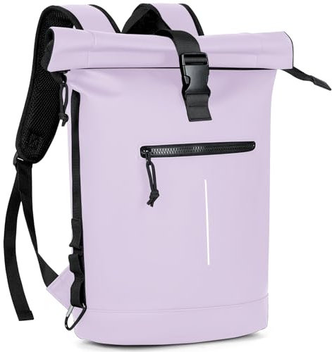 Lekeinchi Rolltop Rucksack Wasserdicht für Damen & Herren, Großer Laptop Rucksack mit Computerfach für 17 Zoll Laptop, Elegant Reiserucksack Daypack für Reisen, Radfahren, Schule, Arbeit-Fliederfarben