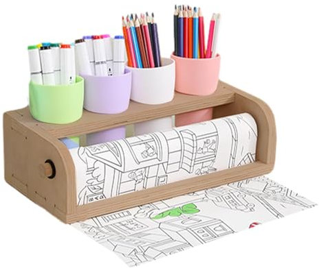Dispenser per rotolo di carta da tavolo in legno, supporto per rotolo di carta artistica, portamatite, porta rotolo di carta da disegno, cavalletto per pittura artistica per bambini che disegnano sul