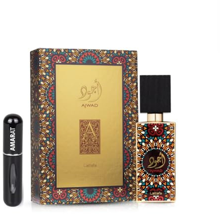 Ajwad Eau de Parfum, 60 ml, arabisches Parfüm, Uni, lange Lebensdauer, inklusive nachfüllbarem Zerstäuber, 5 ml, orientalisch, süß, holzig, mit Noten von Früchten, Rose und Vanille (Ajwad)