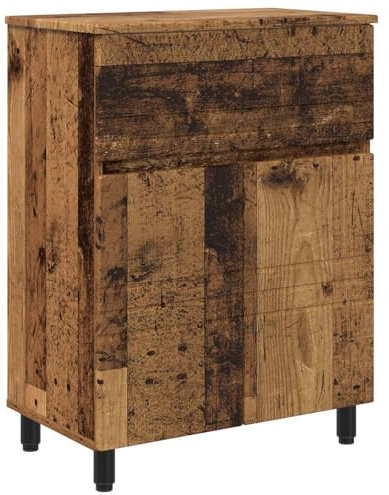 ULUYYUC Meuble lavabo aspect bois vieilli 60 x 35 x 80 cm | Armoire de salle de bain compacte en bois avec tiroir et porte flexible pour les toilettes d'invités modernes.