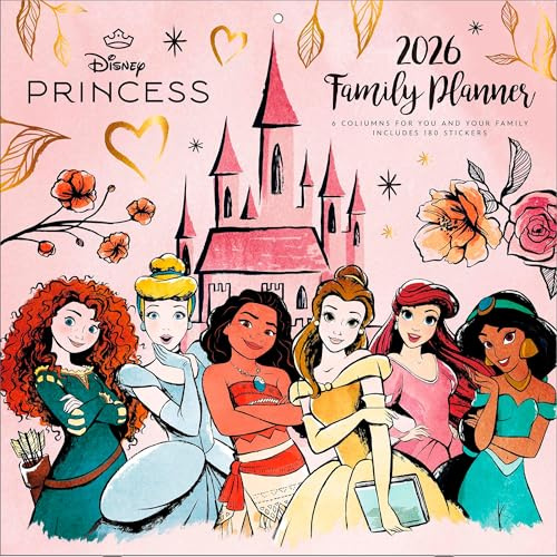 Pyramid - DISNEY PRINCESS 2026 – Familienplaner 30×30 cm mit 12 märchenhaften Illustrationen von Arielle, Cinderella, Belle & Rapunzel, Wandkalender für Familien & Disney-Fans