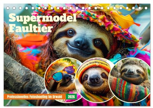Supermodel Faultier. Professionelles Fotoshooting im Urwald (Tischkalender 2026 DIN A5 quer), CALVENDO Monatskalender: Die ultimative Verbindung von Gemütlichkeit und Glamour! (CALVENDO Tiere)