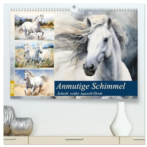 Anmutige Schimmel. Ästhetik weißer Aquarell-Pferde (hochwertiger Premium Wandkalender 2026 DIN A2 quer), Kunstdruck in Hochglanz: Grazile Eleganz, ... Die Magie weißer Pferde (CALVENDO Tiere)