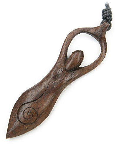 Drachensilber Angerone Schmuck aus Holz Göttin Beschützer Kettenanhänger zeitlos natürlich, inkl Textilband Kette Holzschmuck Schutzgöttin