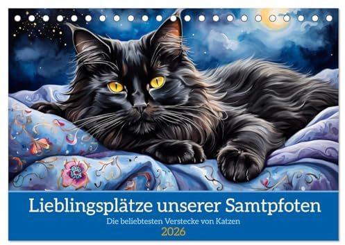 Lieblingsplätze unserer Samtpfoten (Tischkalender 2026 DIN A5 quer), CALVENDO Monatskalender: Die beliebtesten Verstecke von Katzen (CALVENDO Tiere)