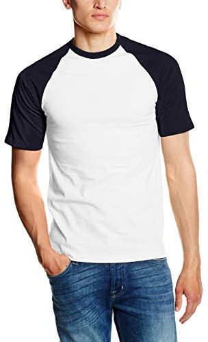Fruit of the Loom Herren T-Shirt Ss008m, Multifarbig (White/Navy), XL