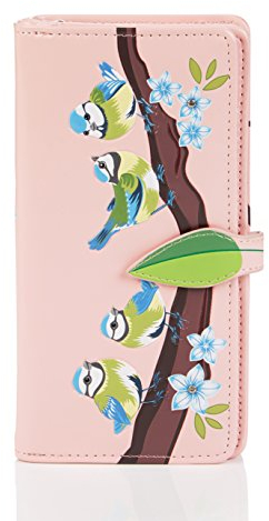 SHAGWEAR ® Portemonnaie Geldbörse Damen Geldbeutel Mädchen Bifold Mehrfarbig Portmonee Designs: (Blaue Vögel Pink/Blue Birds)