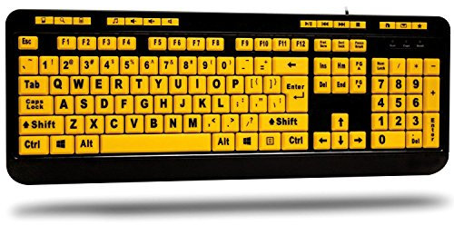 ADESSO AKB-132UY - Luminous 4 X Large Print Multimedia Desktop USB Keyboard, Black Yellow