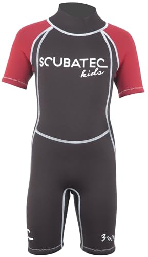 SCUBATEC Kids Wave - Short de neopreno para niños (3 mm) , color - rojo, tamaño 92-98 (3XS)