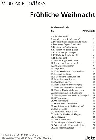 Fröhliche Weihnacht. Cello-/Bass-Stimme aus dem Album: 35 der schönsten Weihnachtslieder für Streichquartett oder Streichorchester / 35 Christmas Songs for String Quartet or String Orchestra (Einzelstimme für Violoncello/Kontrabass)