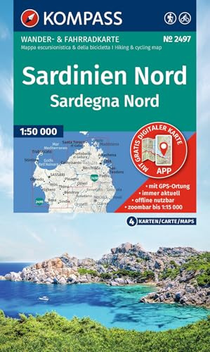 KOMPASS Wanderkarten-Set 2497 Sardinien Nord / Sardegna Nord (4 Karten) 1:50.000: inklusive Karte zur offline Verwendung in der KOMPASS-App. Fahrradfahren.