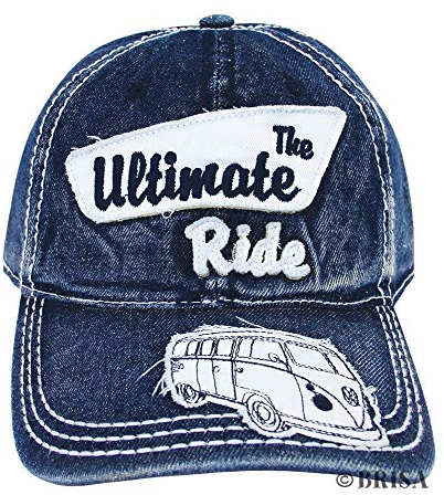 BRISA VW Collection - Volkswagen Baseball-Cap-Military-Kappe-Mütze-Cappy-Kopfbedeckung mit T1 Bulli Bus Motiv (Ultimate Ride/Blau)