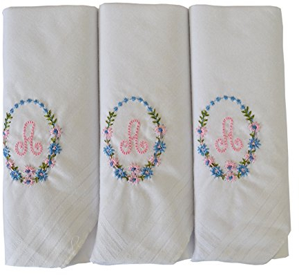 3er Pack Damen/Damen bestickt Initialen Taschentücher mit weißem Satin Rand, A