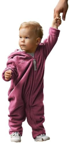 Hoppediz Baby Overall Fleece, beere 92-98 | Wärmender Overall mit extra langen Beinen, mit Daumenloch, Umschlagbündchen an den Füßen, ideal für Babytrage und Tragetuch