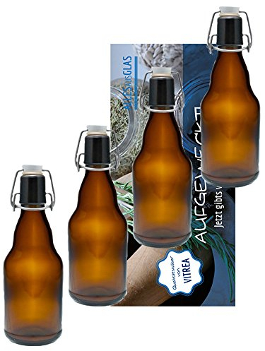 Vitrea 10er Set Bügelflaschen Bügelflasche Glasflaschen 330ml Braun Etiketten mit Bügelverschluss zum Selbstbefüllen Bier Bierflaschen Bierflasche