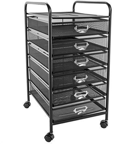 OSCO Wiremesh 6 Drawer File Storage Cart with Wheels, A4 Metal Mesh Document Storage Trolley, Mobile Storage Unit for Home, Office and Classroom, Black (61 x 37.5 x 29.2 cm)