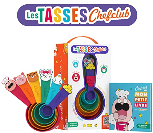 CHEFCLUB KIDS - Ustensiles De Cuisine pour Enfant - Tasses Doseuses Ludiques pour Mesurer Facilement - La Cuisine Devient Un Jeu - Apprendre en s'amusant - Livre interactif - Dès 4 Ans