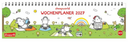 sheepworld Wochenquerplaner 2027: Praktischer Tischquerkalender mit Spiralbindung und niedlichen Schaf-Cartoons. Liebevoll illustrierter Tisch-Kalender.