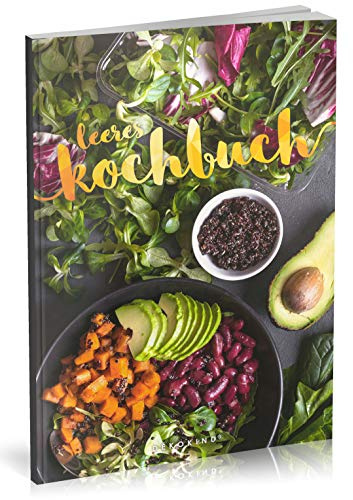 Dékokind® Leeres Kochbuch: Für über 80 Lieblingsrezepte || Ca. A5 Softcover || Rezeptbuch zum Selbstgestalten / Selberschreiben mit Inhaltsverzeichnis || Motiv: Vegan Kochen