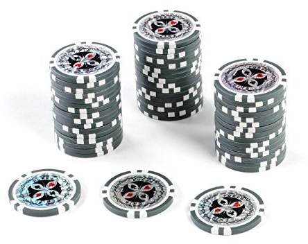 50 Poker-Chips Laser-Chips Metallkern 12g Poker Texas Hold`em Black Jack Roulette reflektierend Tokens Jetons Casino 1 Rolle Wert 1-10000 wählbar (Wert 1)