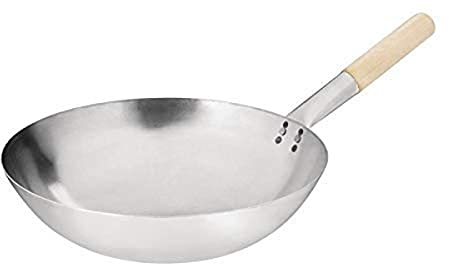 Vogue K299 Wok de acero suave base redonda de 14 pulgadas para freír alimentos de cocina comercial, plata