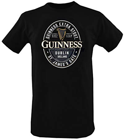 Guinness Herren English Label Print T-Shirt, Schwarz, L