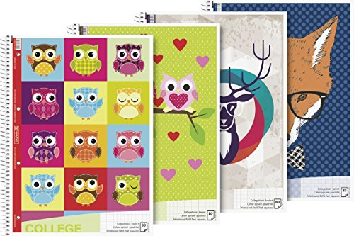 Brunnen 106792803 Notizblock / Collegeblock Student kariert (A4, 80 Blatt, mit Rand, Motiv Waldtiere)