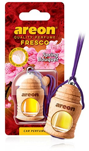 Areon Fresco Car Air Freshener Hanging Spring Bouquet Perfume Diffuser Hanging Glass Bottle Mini Wood Pendant Liquid Flower Scent Long Lasting Home Office Room Van 3D 4ml Pack of 1